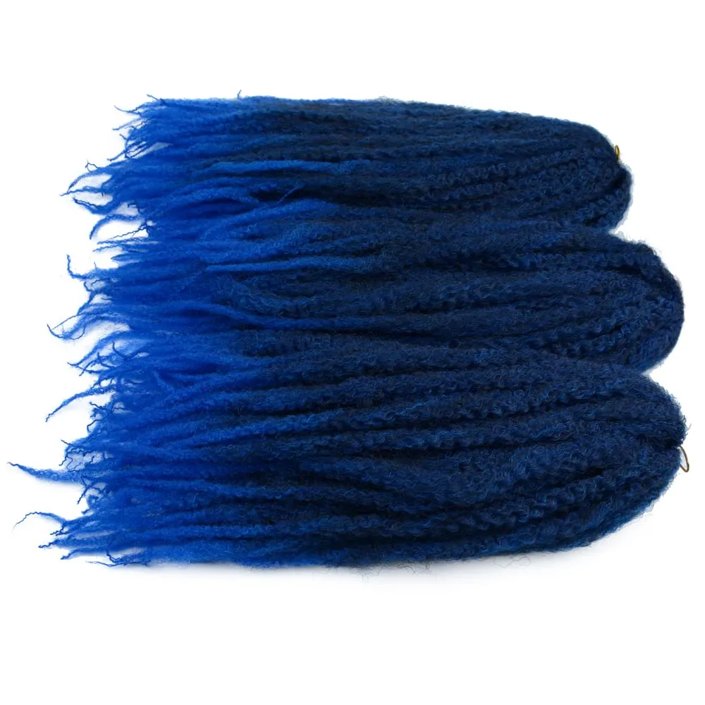 Ombre Blue Marley Twist Braiding Hair Afro Marley Braids Synthetic 18inch Long Kinky Curly for Box Braiding Hair Faux Goddess Locs Cuabn Twists Hair Extensions 3Pcs(1B-Blue#)