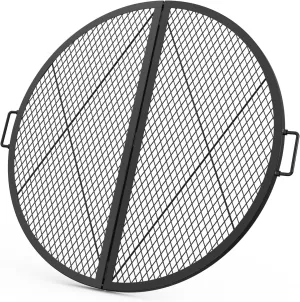 only fire X-Marks Fire Pit Cooking Grate, Foldable Round Grate for Outdoor Cooking, Portable Camping Cookware for Outside Party, Heavy Duty Steel Campfire BBQ Grill Grid with Handle, 36 inch