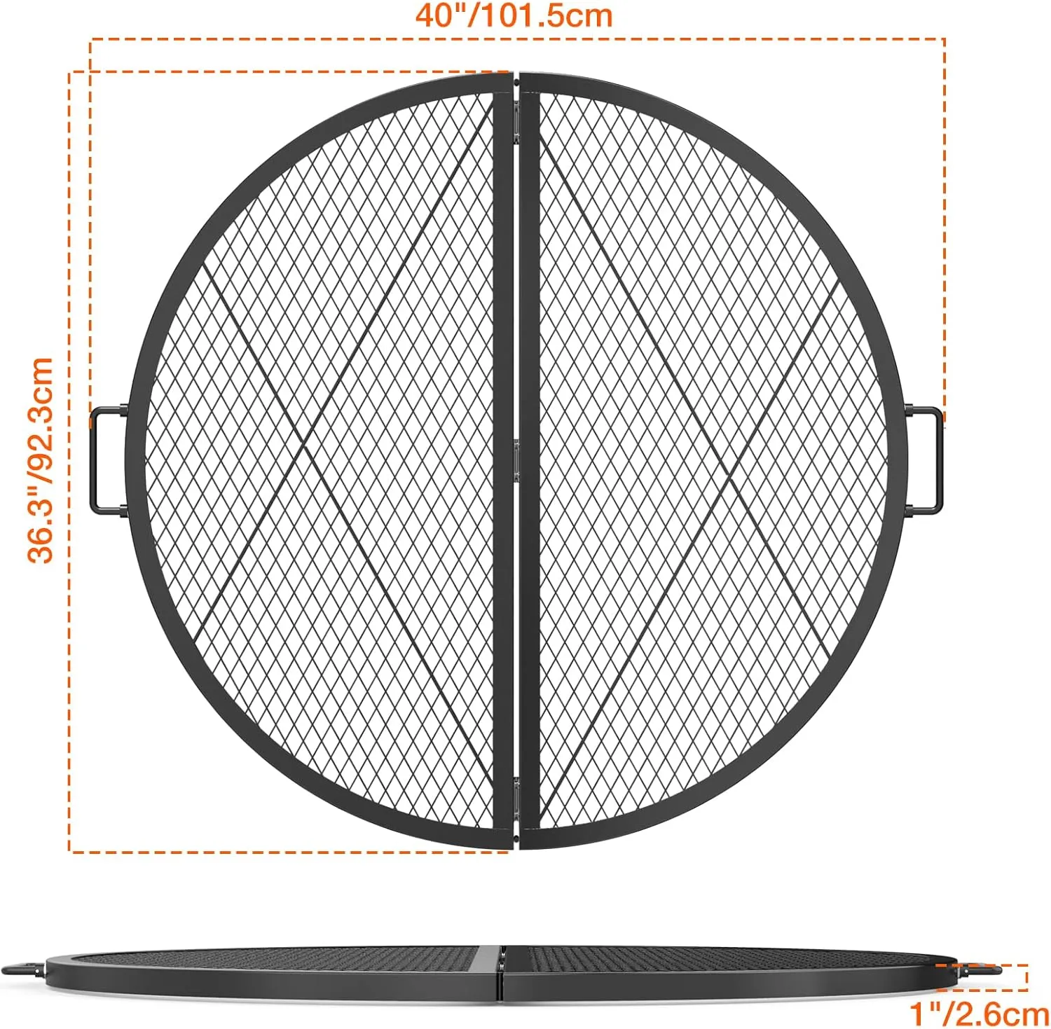 only fire X-Marks Fire Pit Cooking Grate, Foldable Round Grate for Outdoor Cooking, Portable Camping Cookware for Outside Party, Heavy Duty Steel Campfire BBQ Grill Grid with Handle, 36 inch