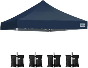 Ontheway 10' x 10' Replacement Canopy Top for Pop Up Tent, Instant Canopy Top Cover, Bonus 4PC Pack Canopy Weight Bag (Navy Blue)