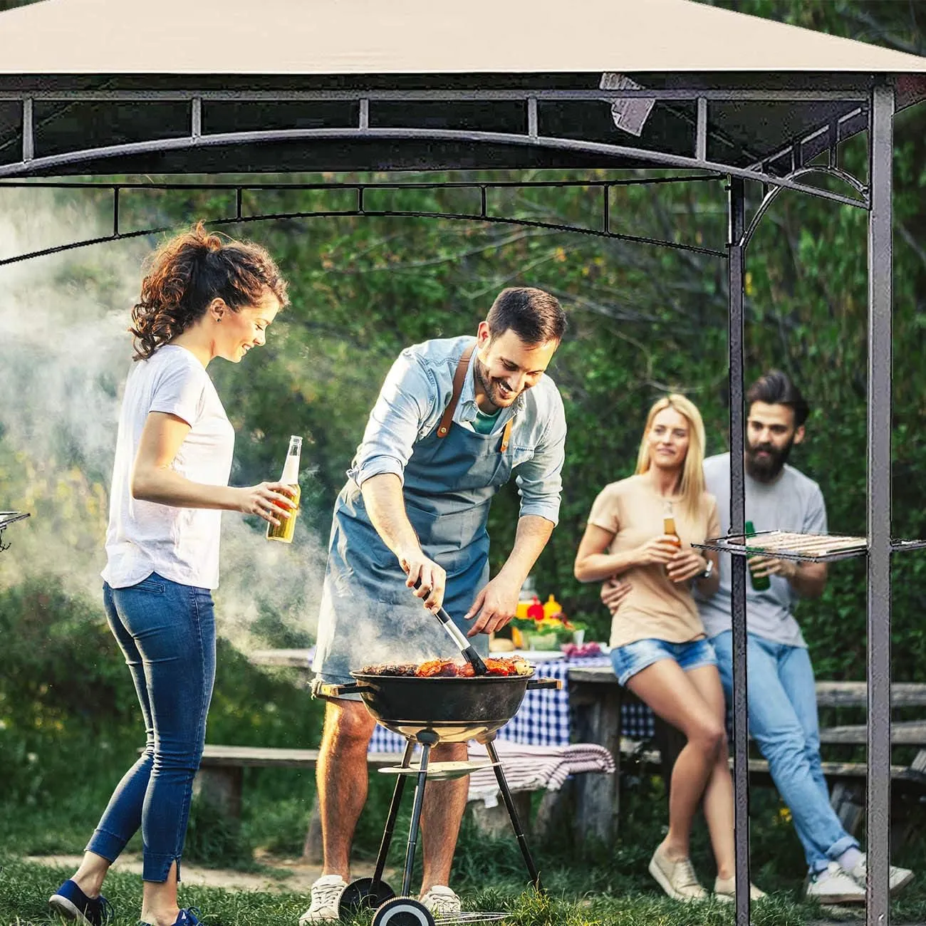 ONTHEWAY 5FT x 8FT Double Tiered Replacement Canopy Grill BBQ Gazebo Roof Top, for Gazebo Model L-GZ238PST-11 Only