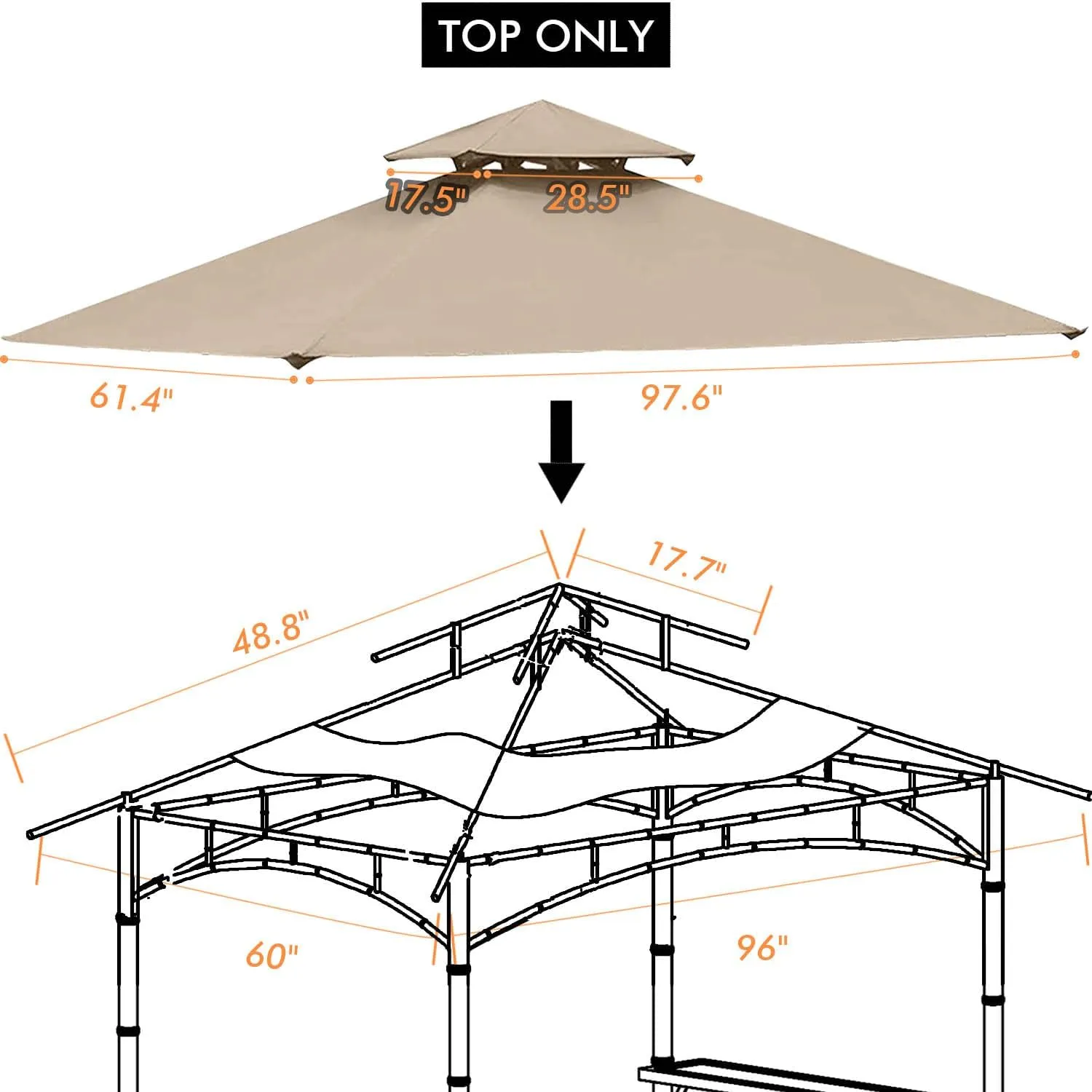 ONTHEWAY 5FT x 8FT Double Tiered Replacement Canopy Grill BBQ Gazebo Roof Top, for Gazebo Model L-GZ238PST-11 Only