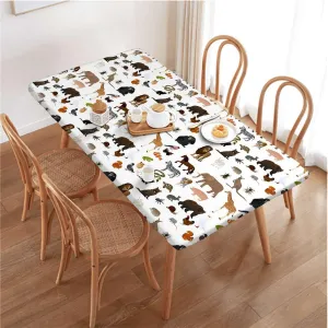OOzie Brown White Tablecloth for Folding Table Cartoon Multi Animals Nature Elastic Edge Fitted Tablecloth for Rectangle Table Animal Fits up 5 Foot Tables