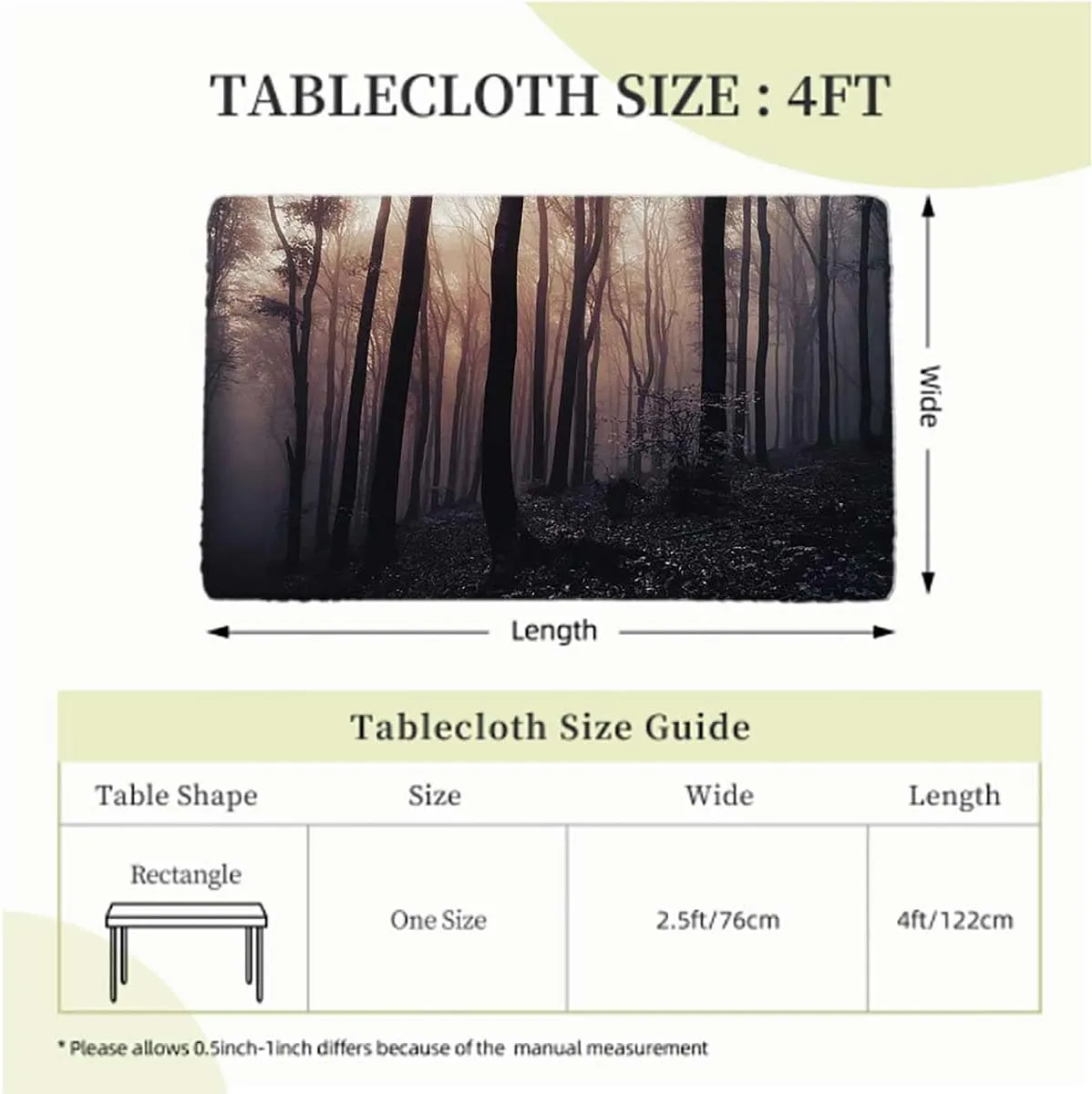 OOzie Dark Grey Purple Tablecloth for Folding Table Forest Path Dark Fitted Spandex Stretch Square Table Covers Caps Elastic Square Tablecloth Misty Tree Decor Fits up 4 Foot Tables