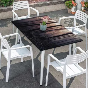 OOzie Dark Grey Purple Tablecloth for Folding Table Forest Path Dark Fitted Spandex Stretch Square Table Covers Caps Elastic Square Tablecloth Misty Tree Decor Fits up 4 Foot Tables