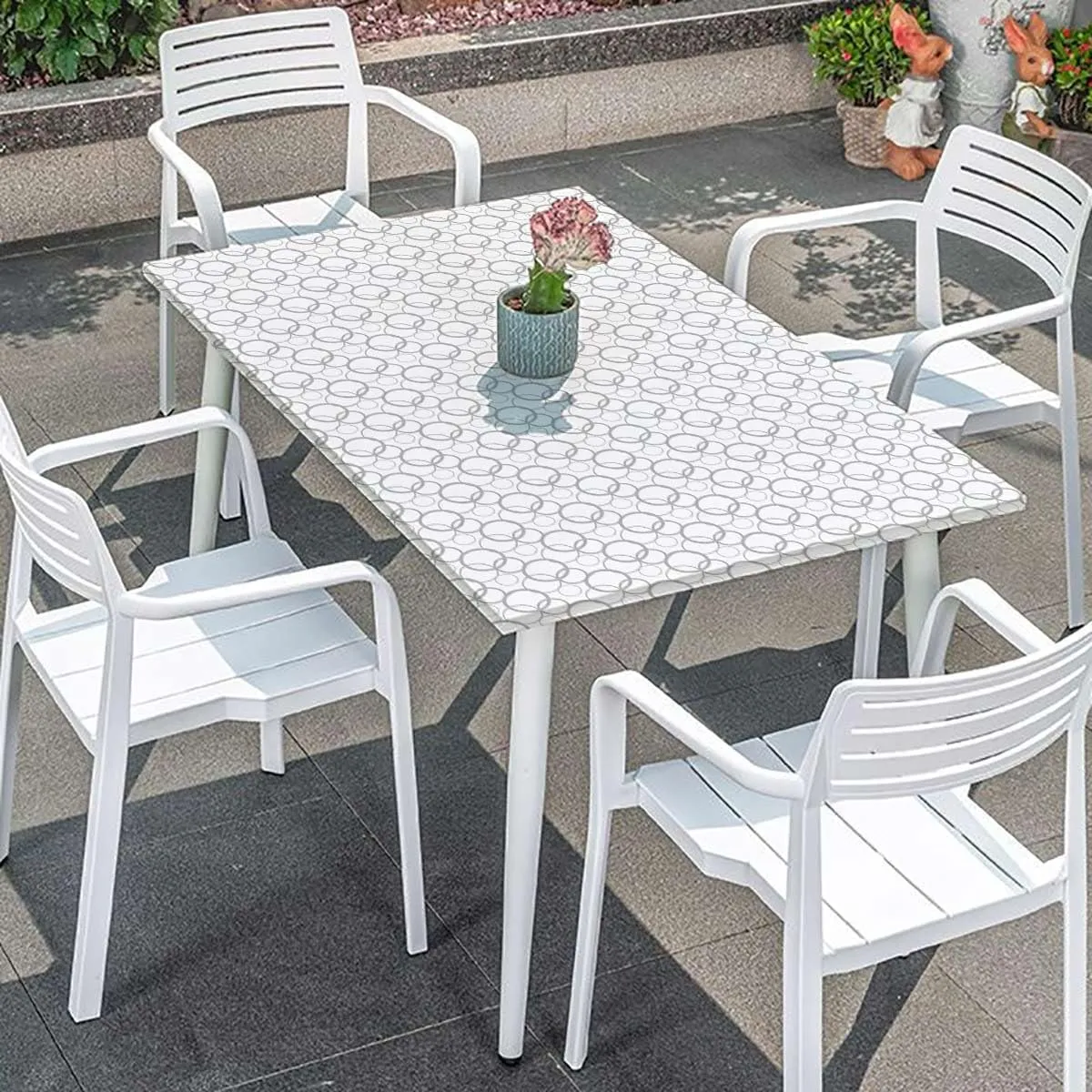 OOzie Grey White Folding Table Cover Various Sized Balls Spiral Circular Retro Rectangle Table Cover for Outdoor Picnic Camping Parties Abstract Fits up 5 Foot Tables