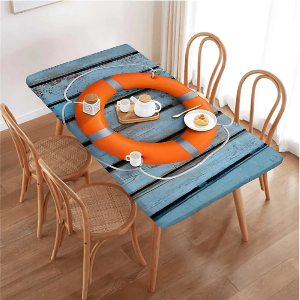 OOzie Retro Brown Folding Table Cover Wooden Wall Hardwood Rustic Aged Look Waterproof Elastic Table Cover, for Outdoor Picnics/Travel/Holiday/Party Buoy Decor Fits up 5 Foot Tables