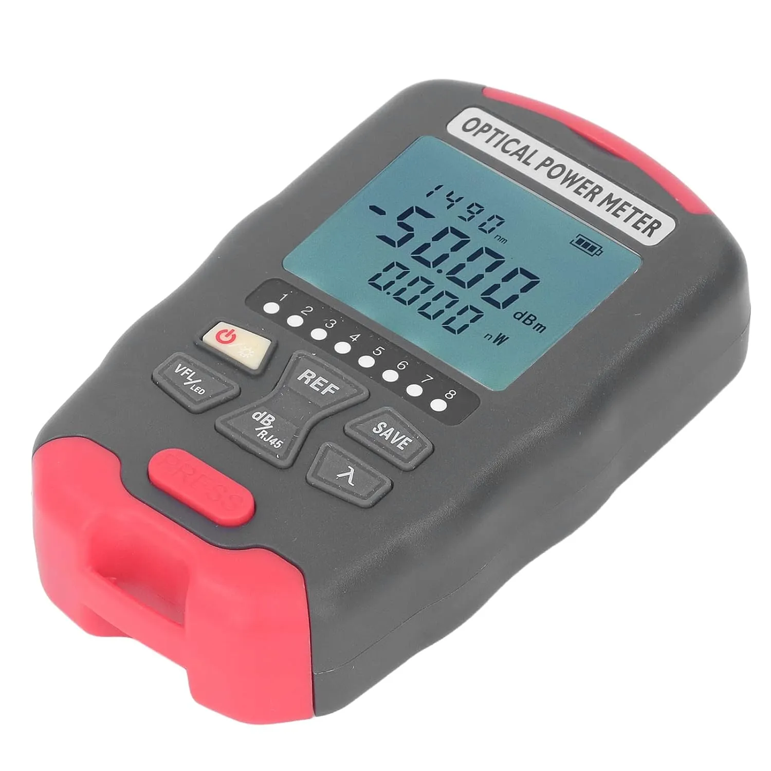 Optical Fiber Power Meter, Portable Fibre Optic Tester with LED Light, Professional Network Cable Tester for Communication Engineering, Broad Testing Capabilities, Multiple (‑50 to  26dBm)