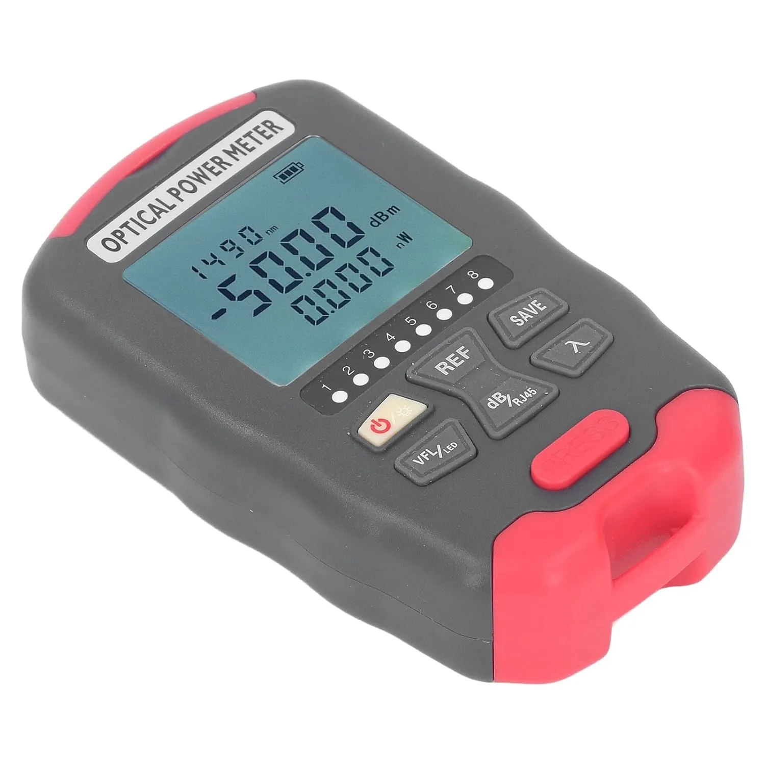 Optical Fiber Power Meter, Portable Fibre Optic Tester with LED Light, Professional Network Cable Tester for Communication Engineering, Broad Testing Capabilities, Multiple (‑50 to  26dBm)