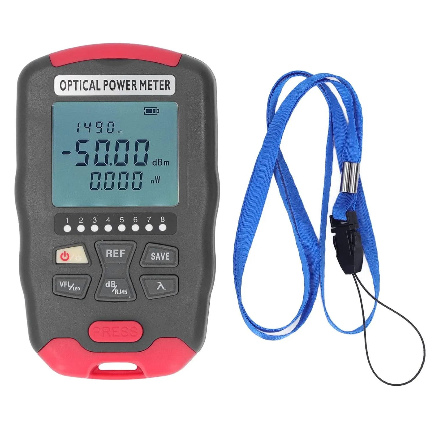 Optical Fiber Power Meter, Portable Fibre Optic Tester with LED Light, Professional Network Cable Tester for Communication Engineering, Broad Testing Capabilities, Multiple (‑50 to  26dBm)