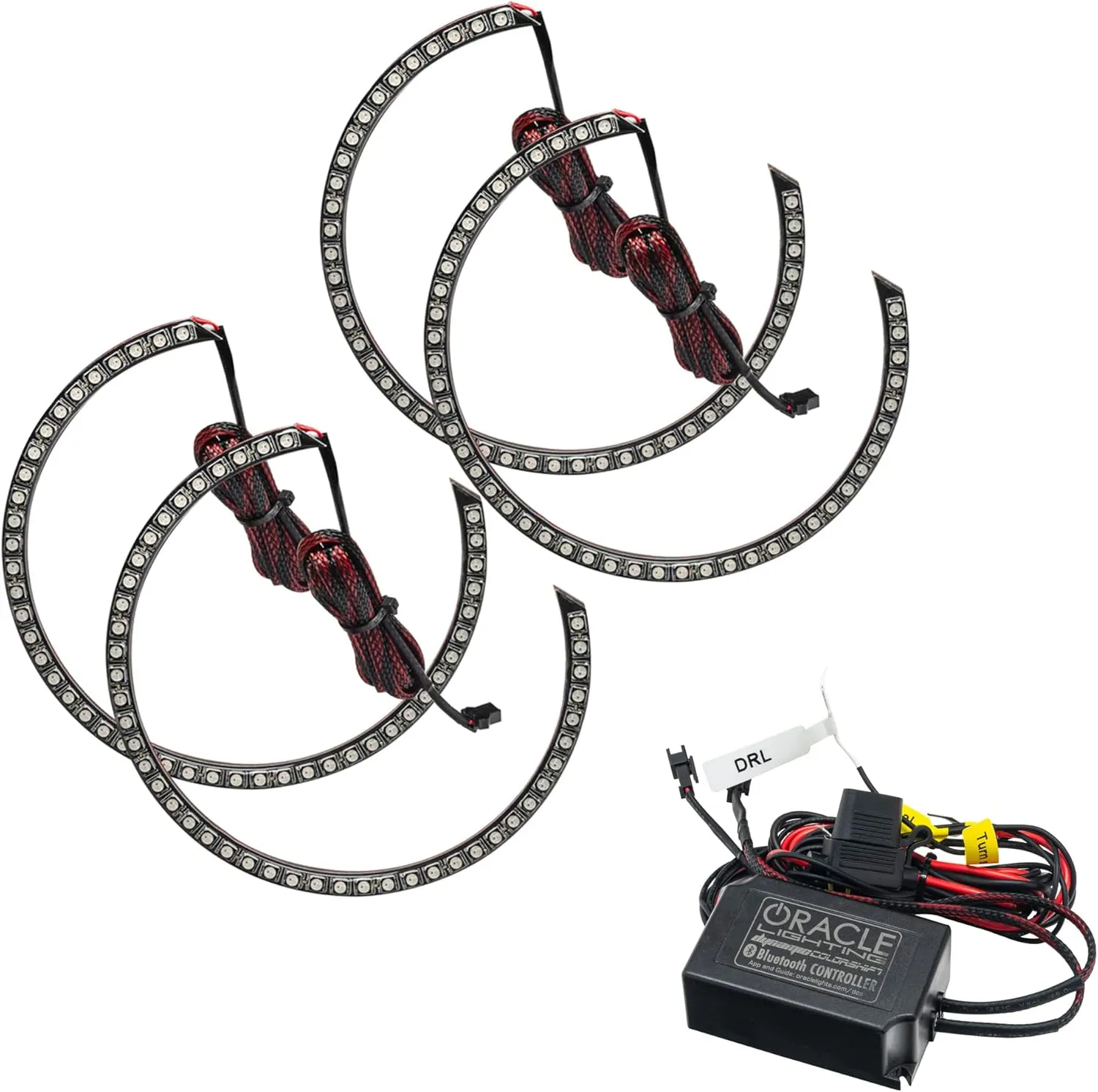 ORACLE Lighting Dynamic ColorSHIFT Headlight Halo Kit | 2015-2023 Dodge Challenger, 2 Pairs of Surface Mount Rings with Bluetooth Controller, Part # 3990-332