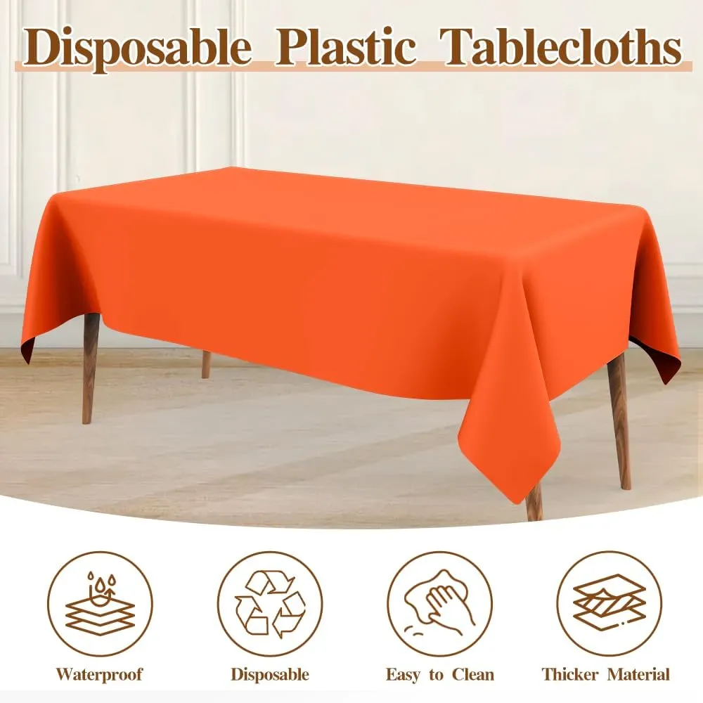 Orange Tablecloths Rectangular 54"x108" Premium 12 Pack Orange Plastic Tablecloth Fitted Tablecloths for 8 Foot Rectangle Tables Table Cover Rectangle Fall Thanksgiving Tablecloth