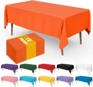 Orange Tablecloths Rectangular 54"x108" Premium 12 Pack Orange Plastic Tablecloth Fitted Tablecloths for 8 Foot Rectangle Tables Table Cover Rectangle Fall Thanksgiving Tablecloth