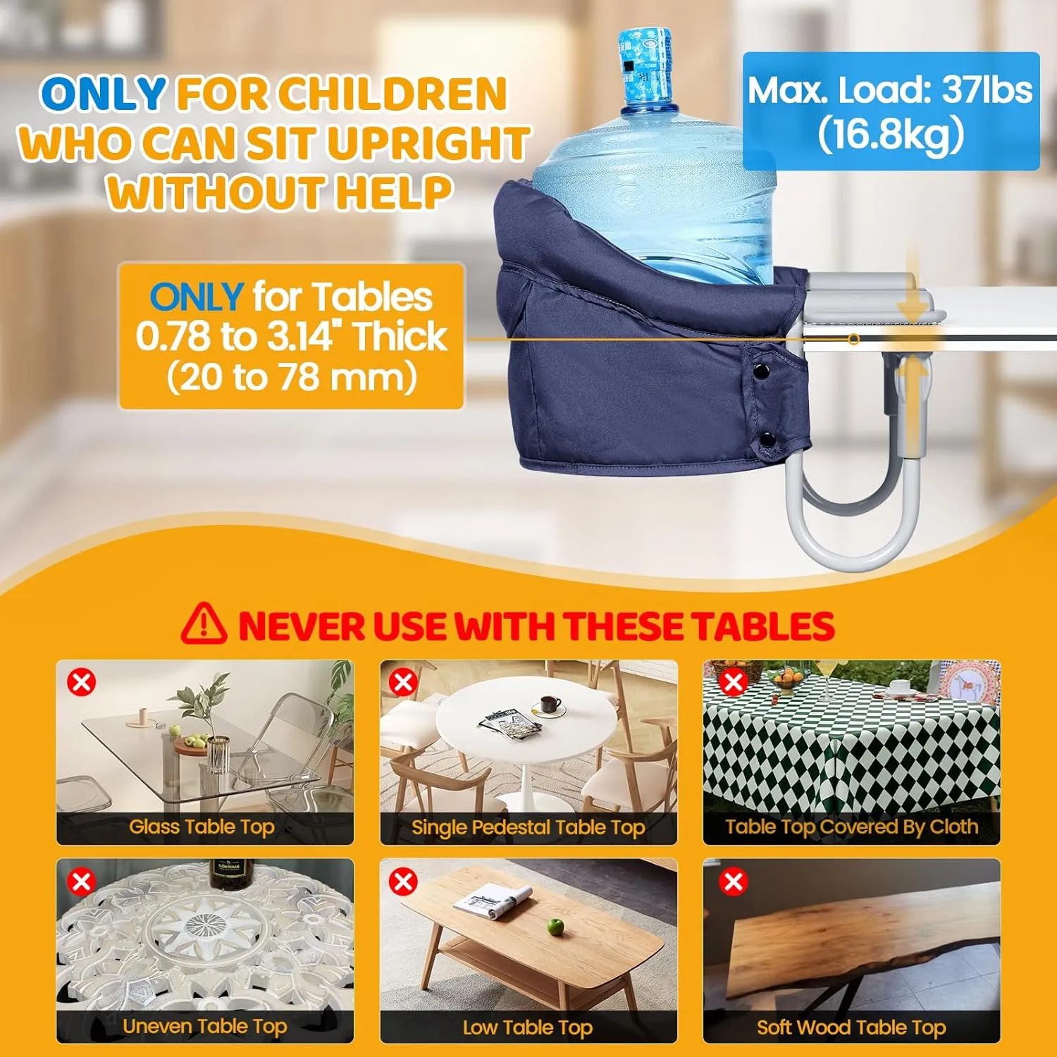 Orzbow Hook On High Chair with Removable Dining Tray, Folding Portable High Chair with Storage Bags, Baby Table Booster Seat, Easy Clip on Table Feeding HighChair for Travel, Restaurant and Home, Blue