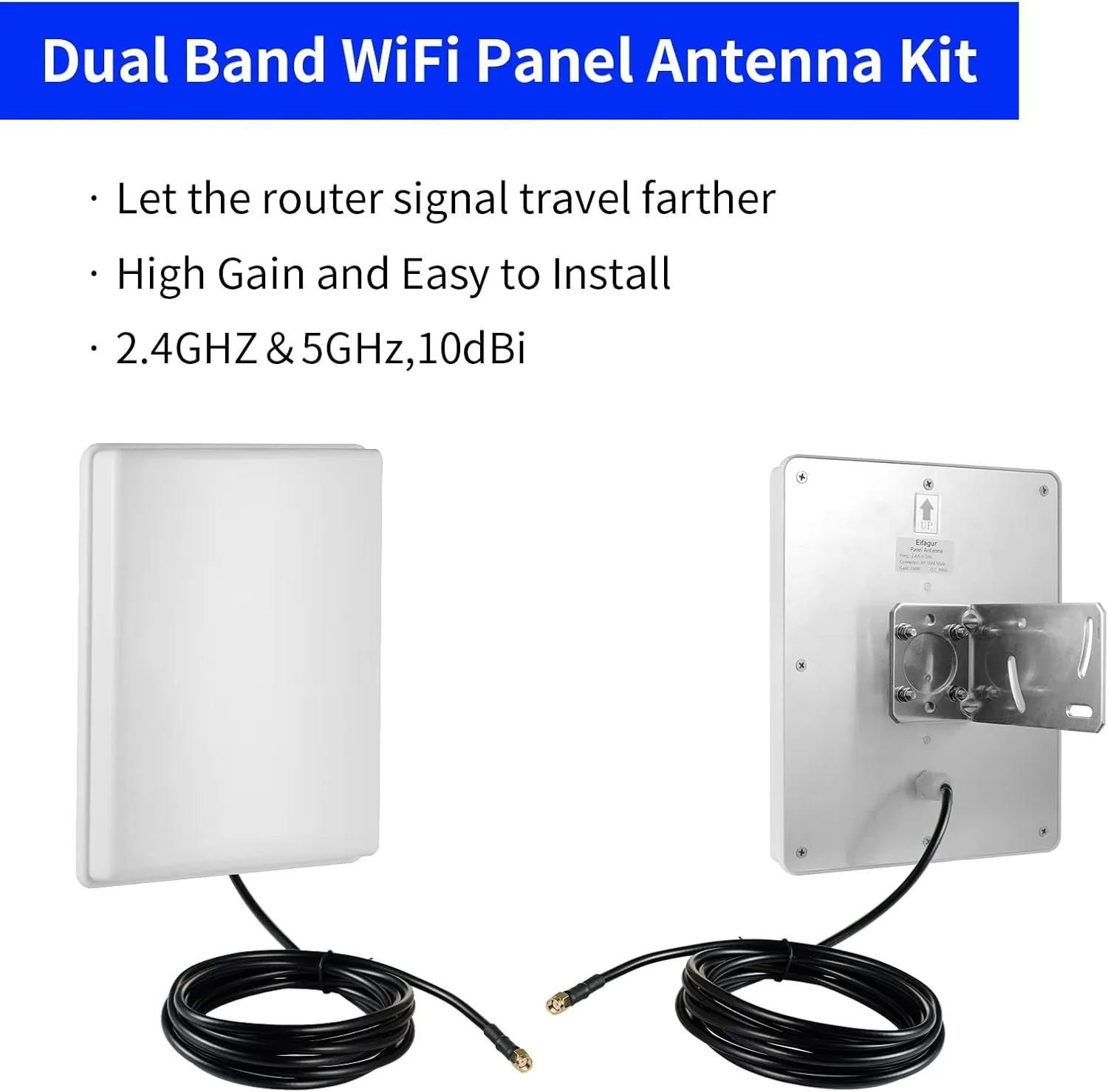 Outdoor 15dBi Dual Band WiFi 2.4GHz 5GHz 5.8GHz Long-Range Directional Panel Antenna with 10Ft Cable for WiFi Router Wireless Network Card Security IP Camera Video Surveillance Monitor, Eifagur