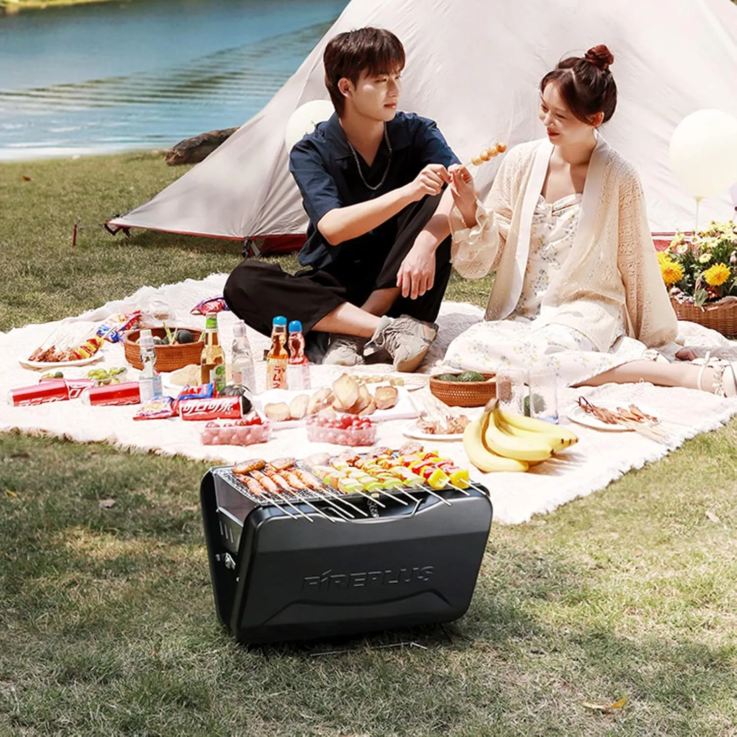 Outdoor Balcony Camping Barbecue Suitcase Design Foldable Portable Stainless Steel Charcoal BBQ Grill (b)