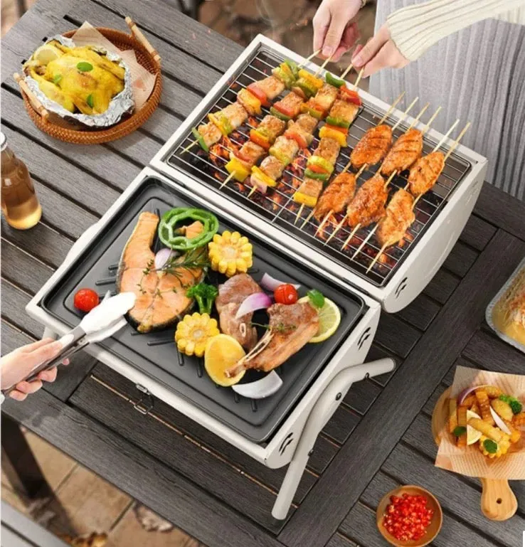 Outdoor BBQ Grill, Dual-Purpose Barbecue Grill, Foldable Camping Grill