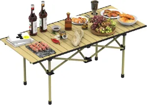 Outdoor Camping Table Foldable Large Table for 4-6 Person Portable Camp Table with Steel Roll Up Tabletop and Carry Bag for Camping, Picnics, Outdoor Activities (47.24''W x 21.65''D x19.5''H)