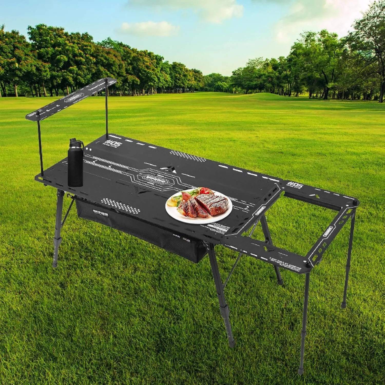 Outdoor Camping Table Picnic Table Multifunctional Aluminum Alloy Stable Adjustable Height Wide Desktop Folding for Courtyard, Black