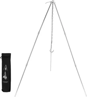 Outdoor Cooking Tripod Adjustable Garden Campfire Foldable Hanging Portable Tripod Outdoor Camping Cooking Grill Campfire Cooking Accessories