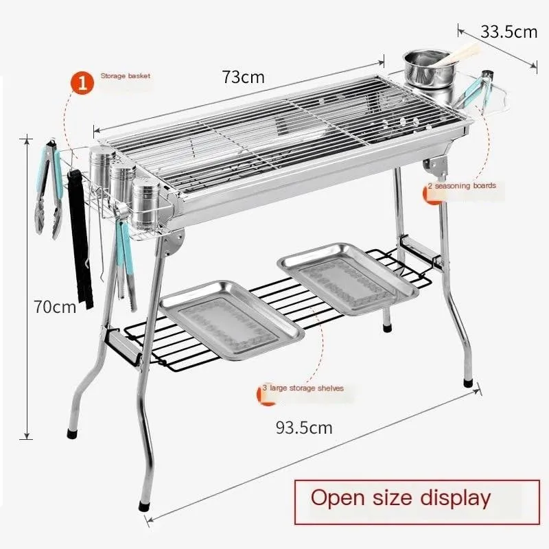 Outdoor Foldable Portable Barbecue Grill Household Large Stainless Steel Grill Camping Barbecue Grill