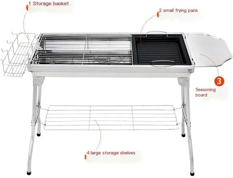 Outdoor Foldable Portable Barbecue Grill Household Large Stainless Steel Grill Camping Barbecue Grill