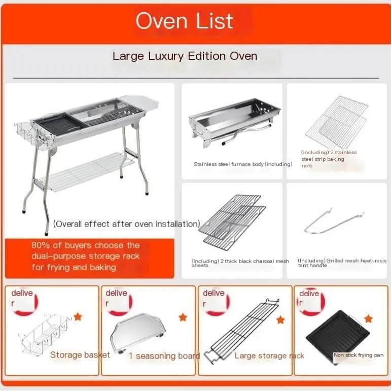Outdoor Foldable Portable Barbecue Grill Household Large Stainless Steel Grill Camping Barbecue Grill