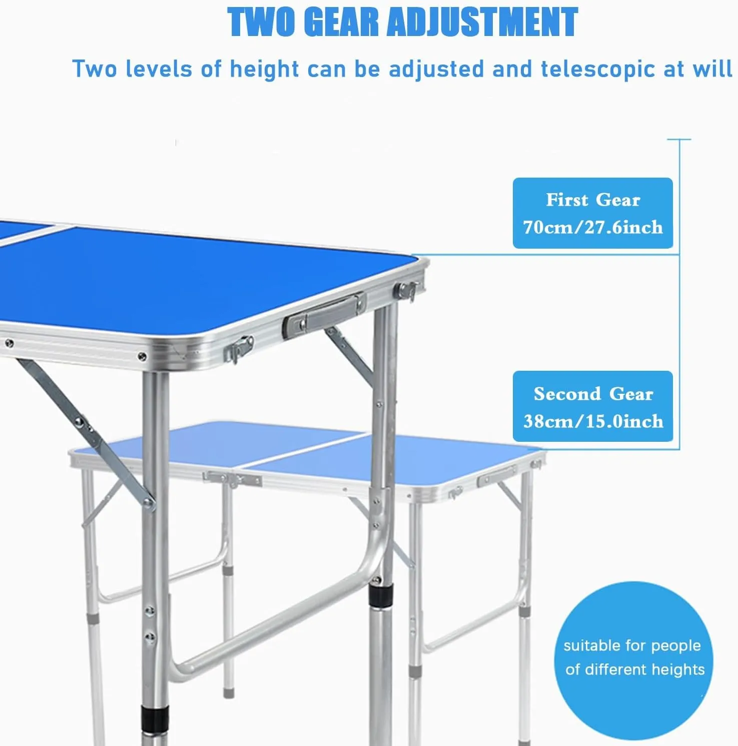 Outdoor Folding Picnic Table with Adjustable Heights Legs, Aluminum Foldable Camping Table, Portable Dining Tables with Handle for Patio Camp Beach Party BBQ