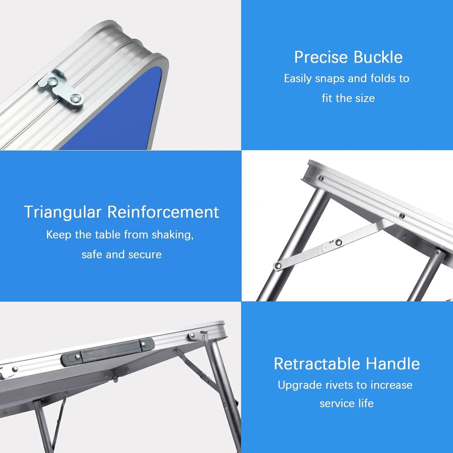 Outdoor Folding Picnic Table with Adjustable Heights Legs, Aluminum Foldable Camping Table, Portable Dining Tables with Handle for Patio Camp Beach Party BBQ
