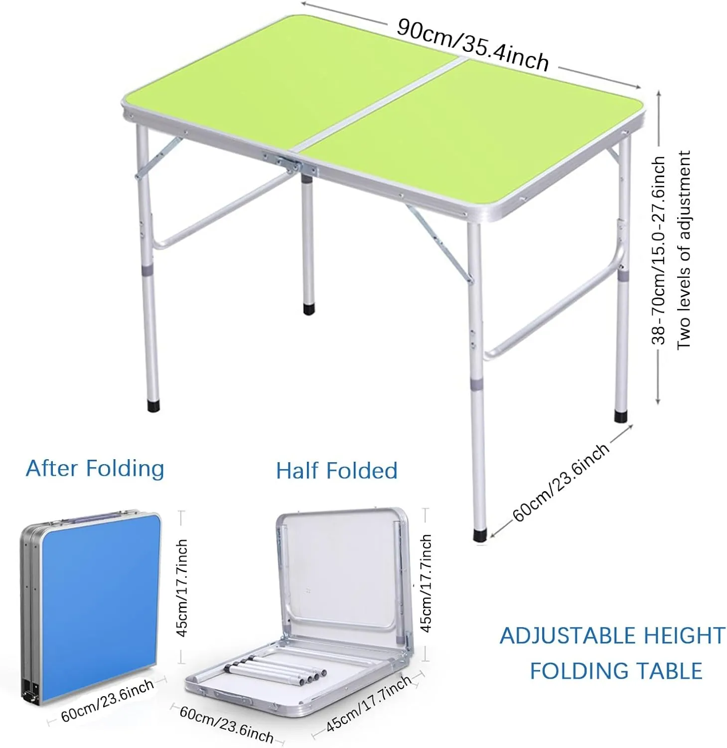 Outdoor Folding Picnic Table with Adjustable Heights Legs, Aluminum Foldable Camping Table, Portable Dining Tables with Handle for Patio Camp Beach Party BBQ
