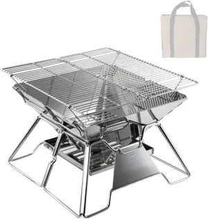Outdoor Folding Portable Barbecue Grill, Stainless Steel Charcoal BBQ Grill for Camping, Picnic, and Seaside Cooking, Compact Design with Accessories