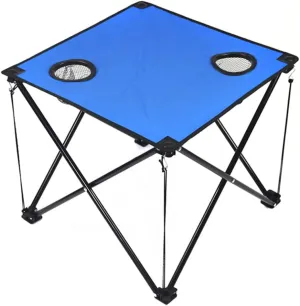 Outdoor Folding Table Portable Lightweight Camping Desk with Cup Holders for Picnics Travel BBQ and Beach Activities Blue Easy Setup Durable Legs Compact Design
