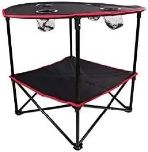Outdoor Folding Table, Portable Lightweight Camping Table with Cup Holder for Fishing, BBQ, Picnic, and Travel, Easy Set-Up and Fold, Available in Black and Red