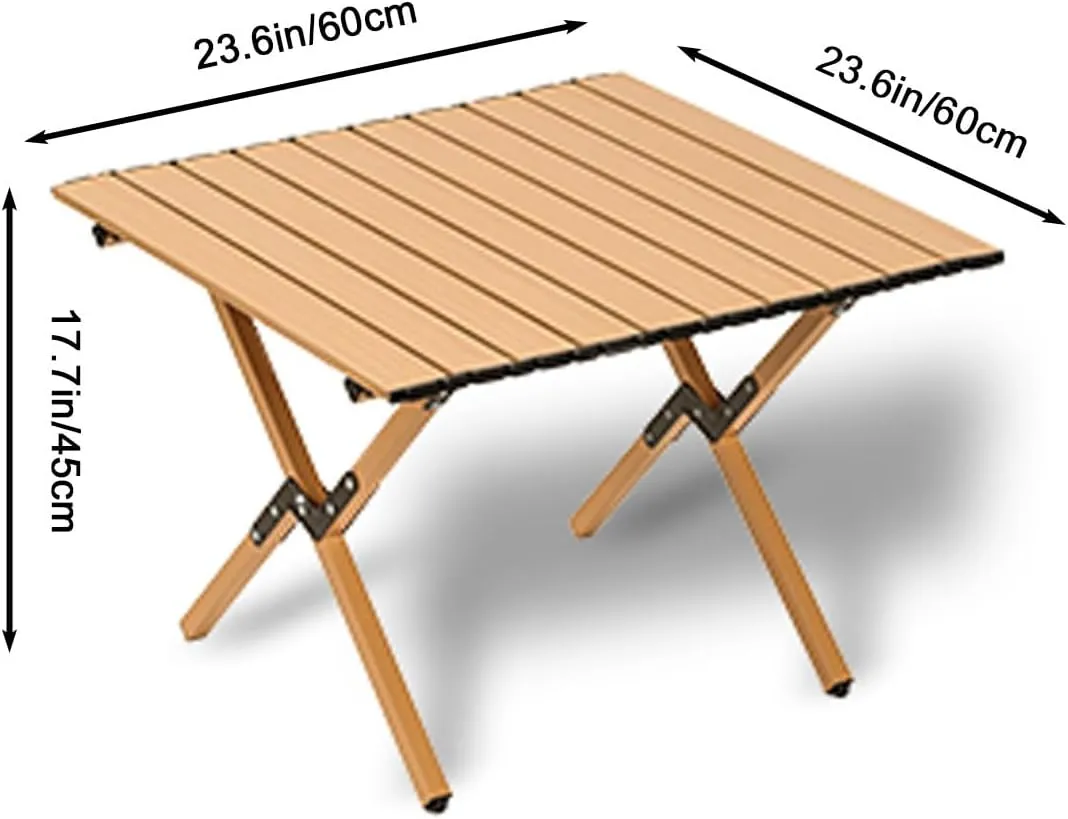 Outdoor Folding Table, Ultra-light Portable, Carbon Steel Roll Up Table, Camping Picnic Gear, Available In Four Sizes, Suitable For Outdoor Activities Barbecue And Dining, Suitable For 4-8 People(Wood