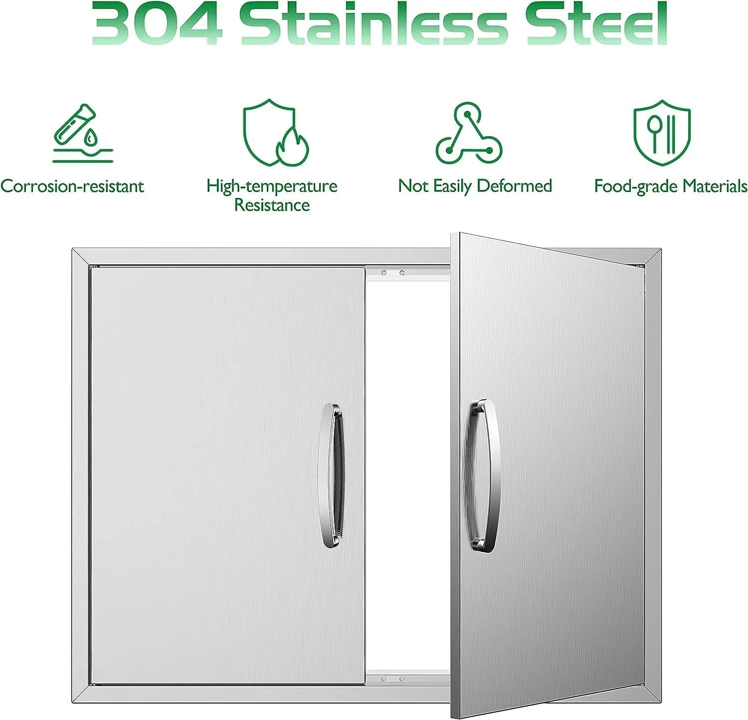 Outdoor Kitchen Doors - 31W x 24H Inch, Double BBQ Access Doors, 304 Stainless Steel for Outdoor Kitchen Cabinet Grill Station or BBQ Island