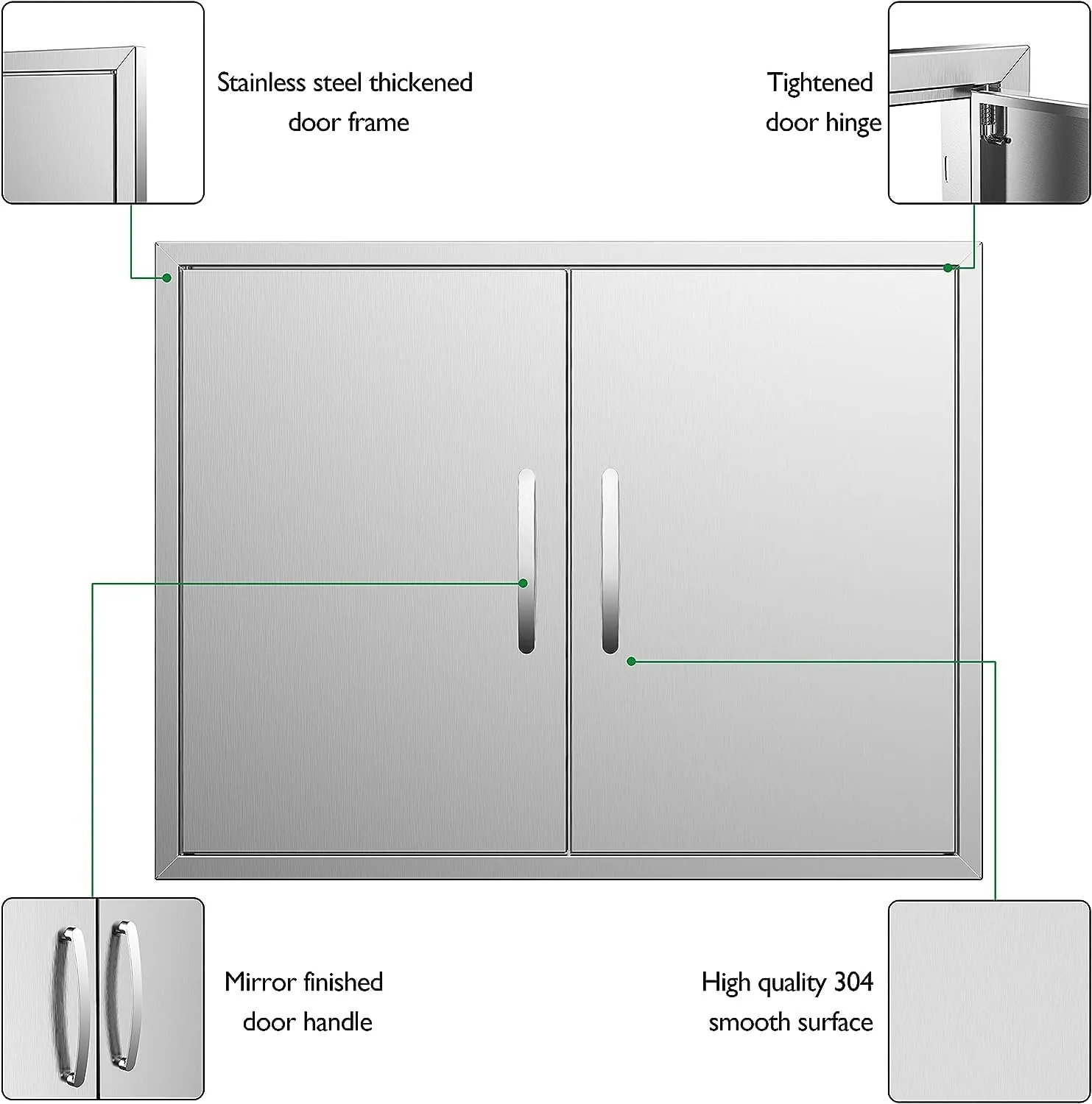 Outdoor Kitchen Doors - 31W x 24H Inch, Double BBQ Access Doors, 304 Stainless Steel for Outdoor Kitchen Cabinet Grill Station or BBQ Island