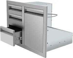 Outdoor Kitchen Drawer Combo 29.5" W x 22.6" H x 21.7" D BBQ Access Triple Propane Drawers Combo with Welded Trash Ring for BBQ Island Grill Station