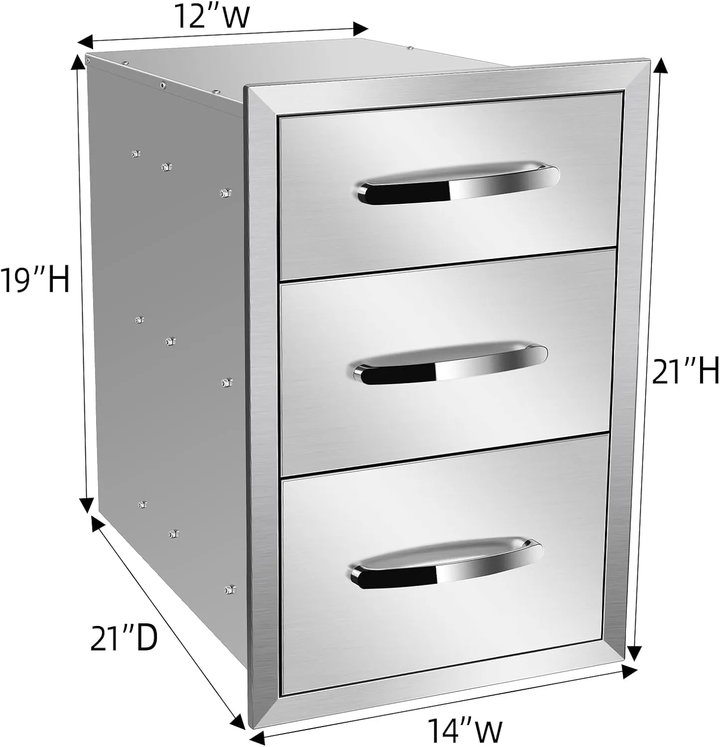 Outdoor Kitchen Drawers 14'' W x 21'' H x 21'' D, Flush Mount Triple Access BBQ Drawers,BBQ Island Drawers for Outdoor Kitchens or BBQ Island Patio Grill Station, Silver