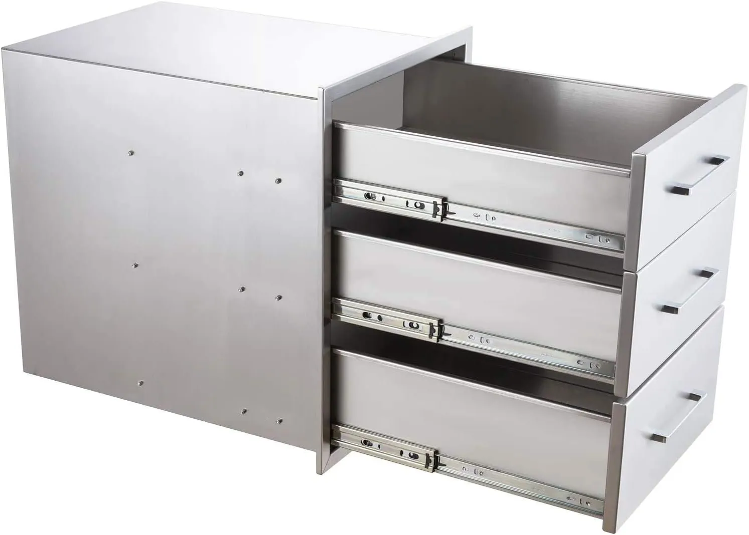 Outdoor Kitchen Drawers Stainless Steel 3-Drawer BBQ Drawer 14" W x 20.5" H x 23" D Enclosed Built-in Drawer Flush Mount for Outdoor Kitchens & BBQ Islands