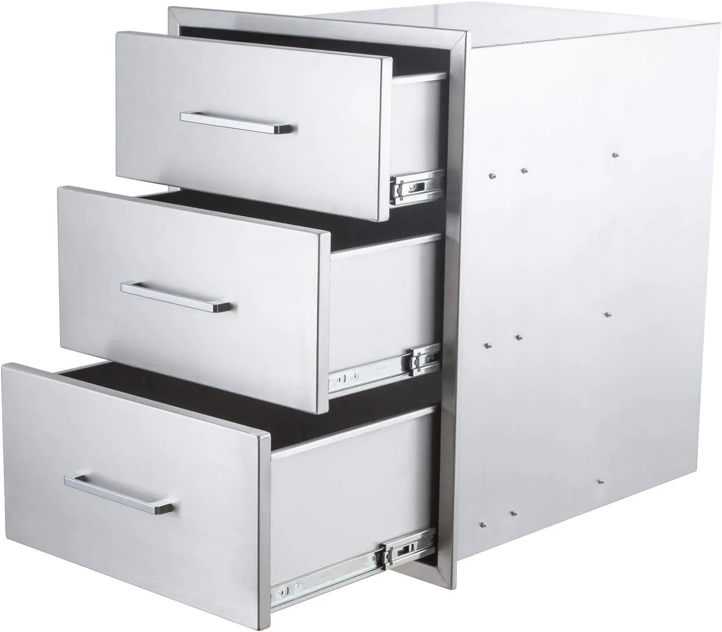 Outdoor Kitchen Drawers Stainless Steel 3-Drawer BBQ Drawer 14" W x 20.5" H x 23" D Enclosed Built-in Drawer Flush Mount for Outdoor Kitchens & BBQ Islands