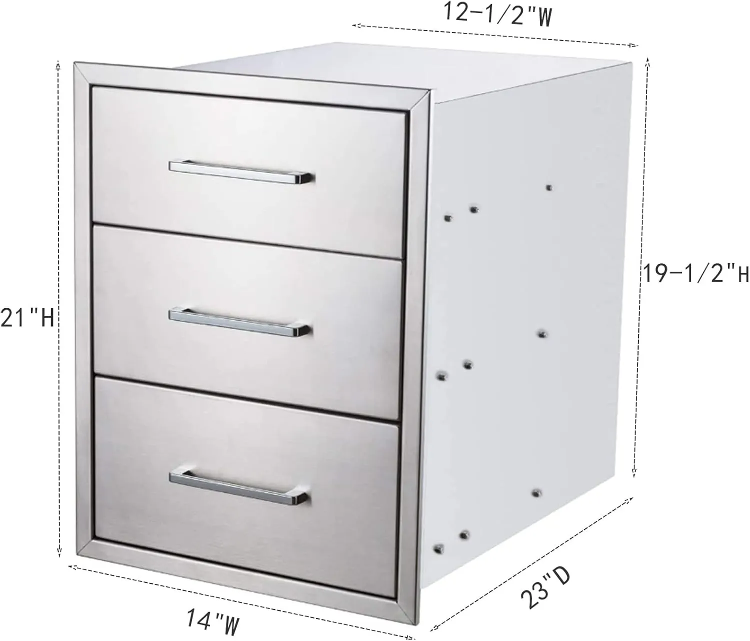 Outdoor Kitchen Drawers Stainless Steel 3-Drawer BBQ Drawer 14" W x 20.5" H x 23" D Enclosed Built-in Drawer Flush Mount for Outdoor Kitchens & BBQ Islands