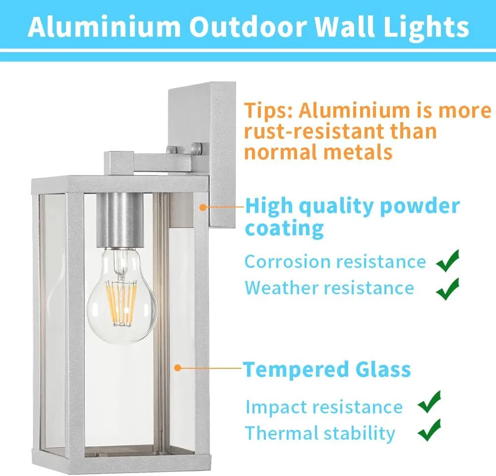 Outdoor Modern Wall Light Fixtures,Exterior Lighting Fixtures Wall Mount,Outside Porch Sconce Lights Waterproof,Wall Lamps for House,Patio,Front Door.Silver,2 Pack