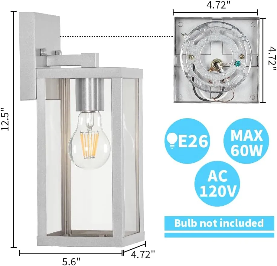 Outdoor Modern Wall Light Fixtures,Exterior Lighting Fixtures Wall Mount,Outside Porch Sconce Lights Waterproof,Wall Lamps for House,Patio,Front Door.Silver,2 Pack