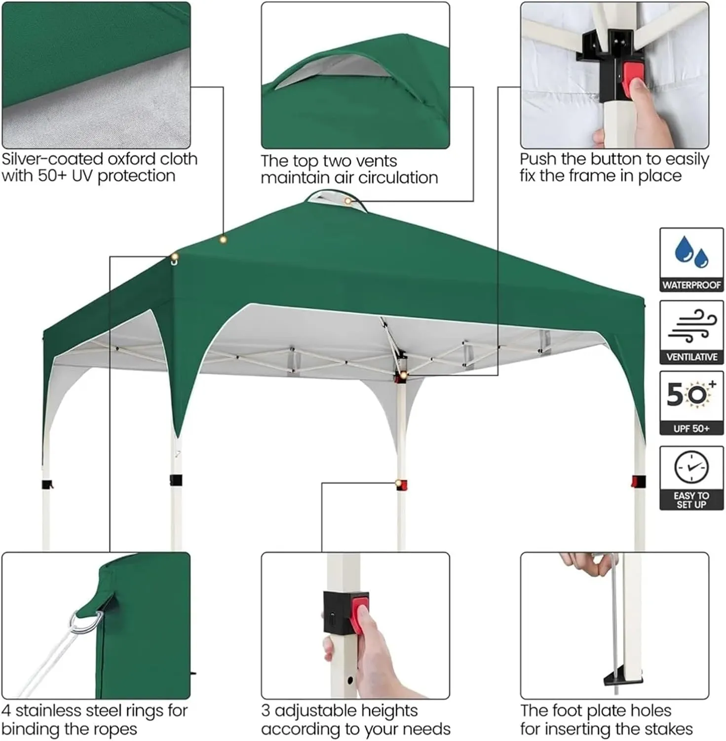 Outdoor Pop Up Tent 10x10 Pop Up Canopy Tent with Vent, Easy Set Up Tent, Instant Sun Shelter Canopy with Wheeled Bag, 4 Sandbags, 12 Stakes(Color3)