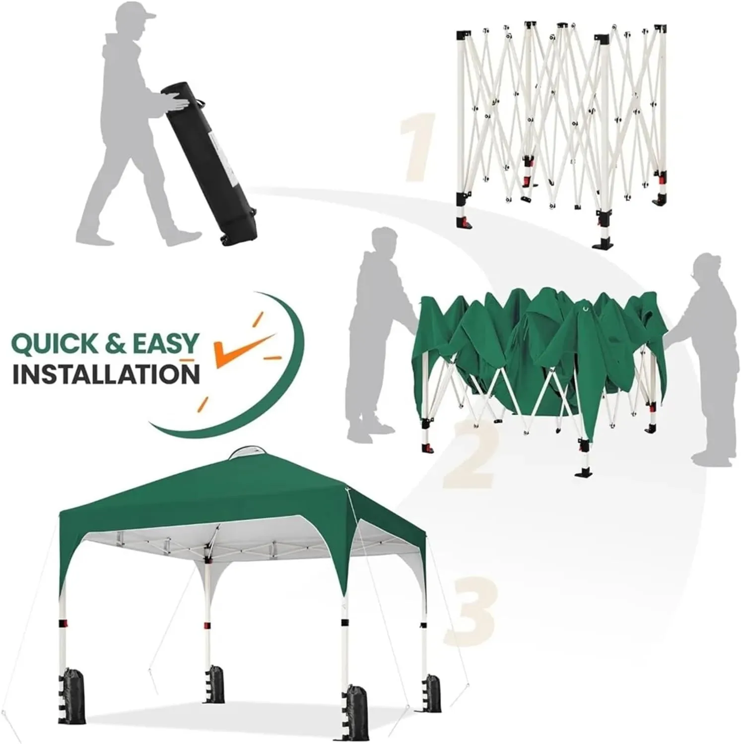 Outdoor Pop Up Tent 10x10 Pop Up Canopy Tent with Vent, Easy Set Up Tent, Instant Sun Shelter Canopy with Wheeled Bag, 4 Sandbags, 12 Stakes(Color3)