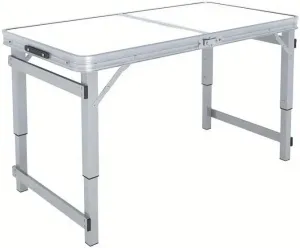 Outdoor Portable Folding Table, Adjustable Height, Lightweight Aluminum for Camping or Picnics, Beige and Silver Gray