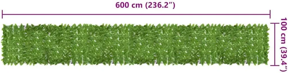 Outdoor Privacy Screen with Green Leaves 236.2"x39.4" Balcony Garden Patio Shade Durable Polyethylene Fabric Sunlight Blocking Airflow Design for Outdoor Spaces