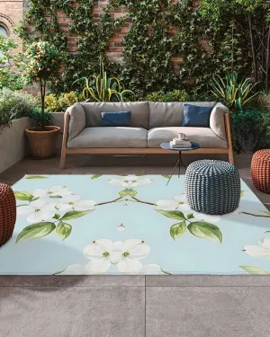 Outdoor Rug, Farm Flower Green Leaves Branch Absorbant Non-Slip Area Rugs Mat Carpet for Patio Balcony Porch Backyard Deck Rv Camping 5x8ft Gardenia Bloom Floral