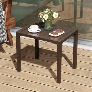 Outdoor Side Table Aluminum Small Outdoor Coffee Table Metal Outdoor End Table Outside Side Table for Patio Garden Bistro Poolside(Brown)
