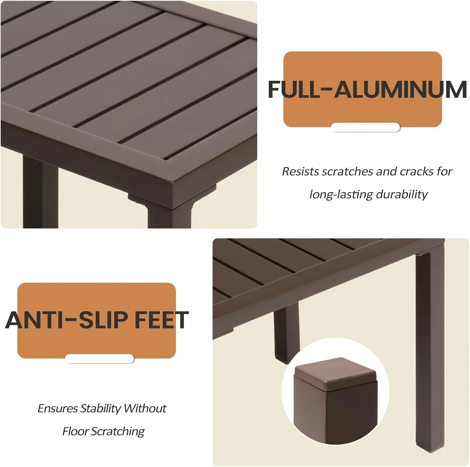 Outdoor Side Table Aluminum Small Outdoor Coffee Table Metal Outdoor End Table Outside Side Table for Patio Garden Bistro Poolside(Brown)
